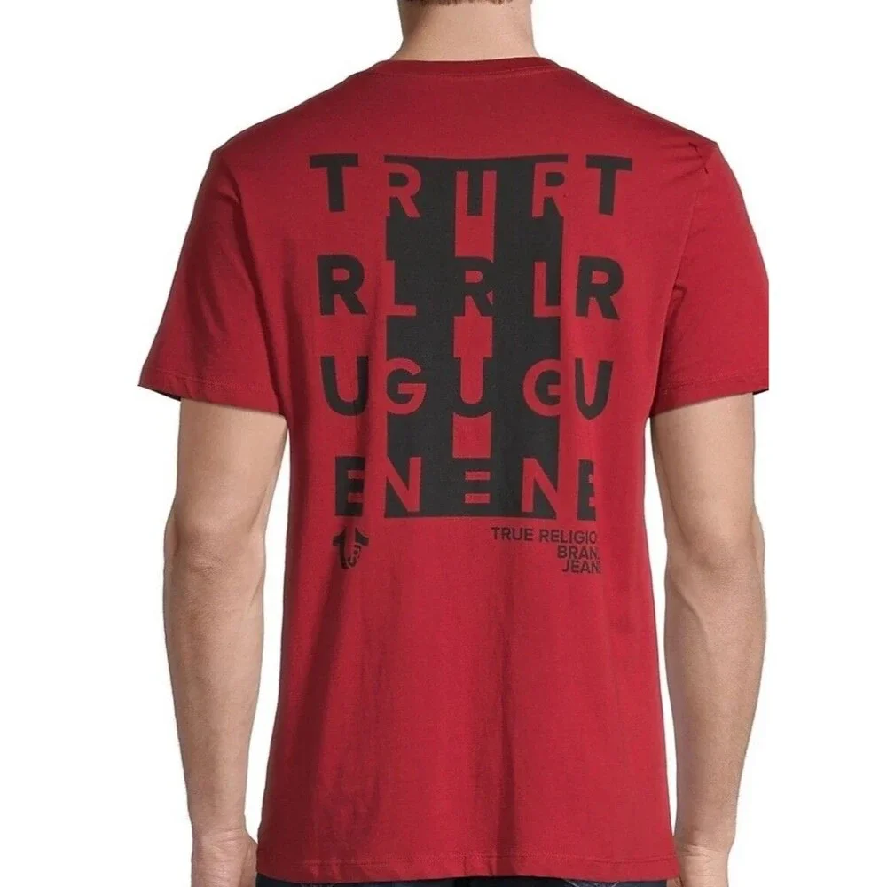 True Religion Mens 2XL Branded Graphic Tee Red Dahlia Logo Cotton Short Sleeve